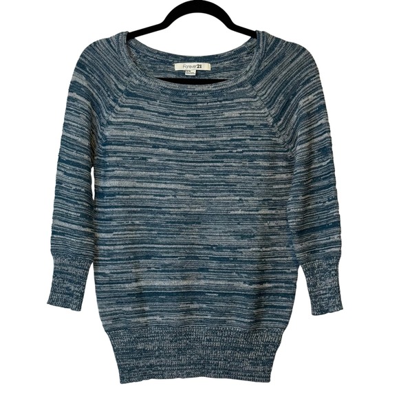 Forever 21 Women's Blue Knit Sweater Medium 3/4 Sleeve Boatneck Pullover - Picture 1 of 8